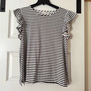Nine Britton Monochrome Striped Ruffle Sleeve Tee